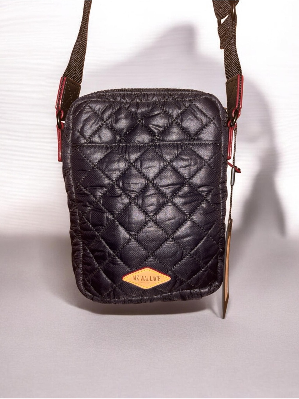 MZ Wallace Black Quilted Crossbody Bag with Tan Badge (NWT)